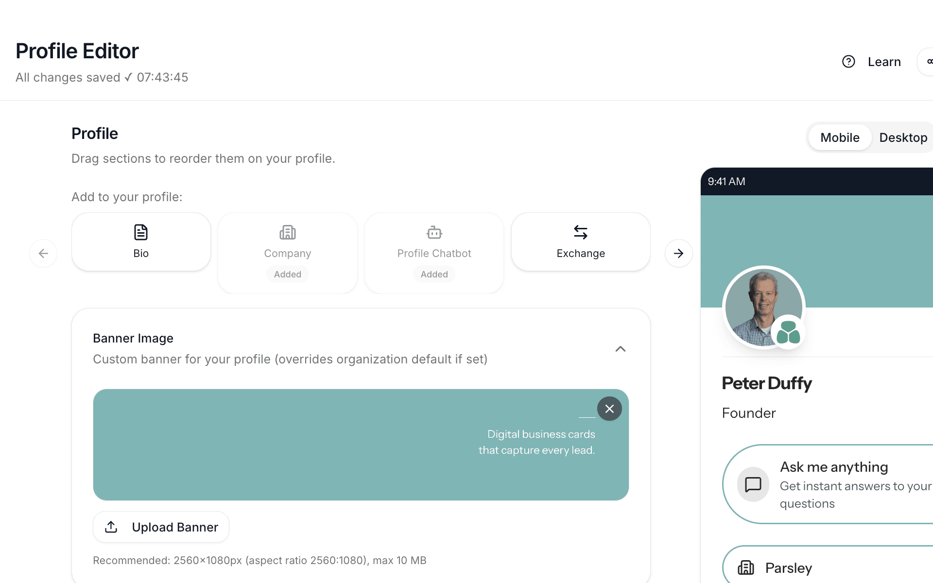 Your Profile - Parsley feature screenshot